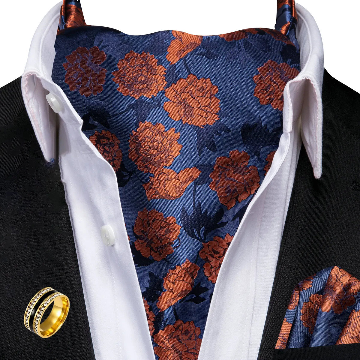 Men's Ascot Tie Cravat Set with Pocket Square & Ring Ascot Cravat Set Qme AS-1165-JZ0020