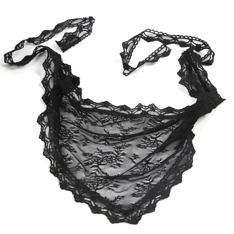 Y2K Lace Flower Triangle Scarf – Belt, Headband & Turban Triangle Scarf Qme A1