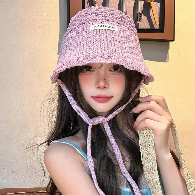 Women's UV Crochet Sun Hat – Foldable Breathable Beach Hat Crochet Sun Hat Qst Pink
