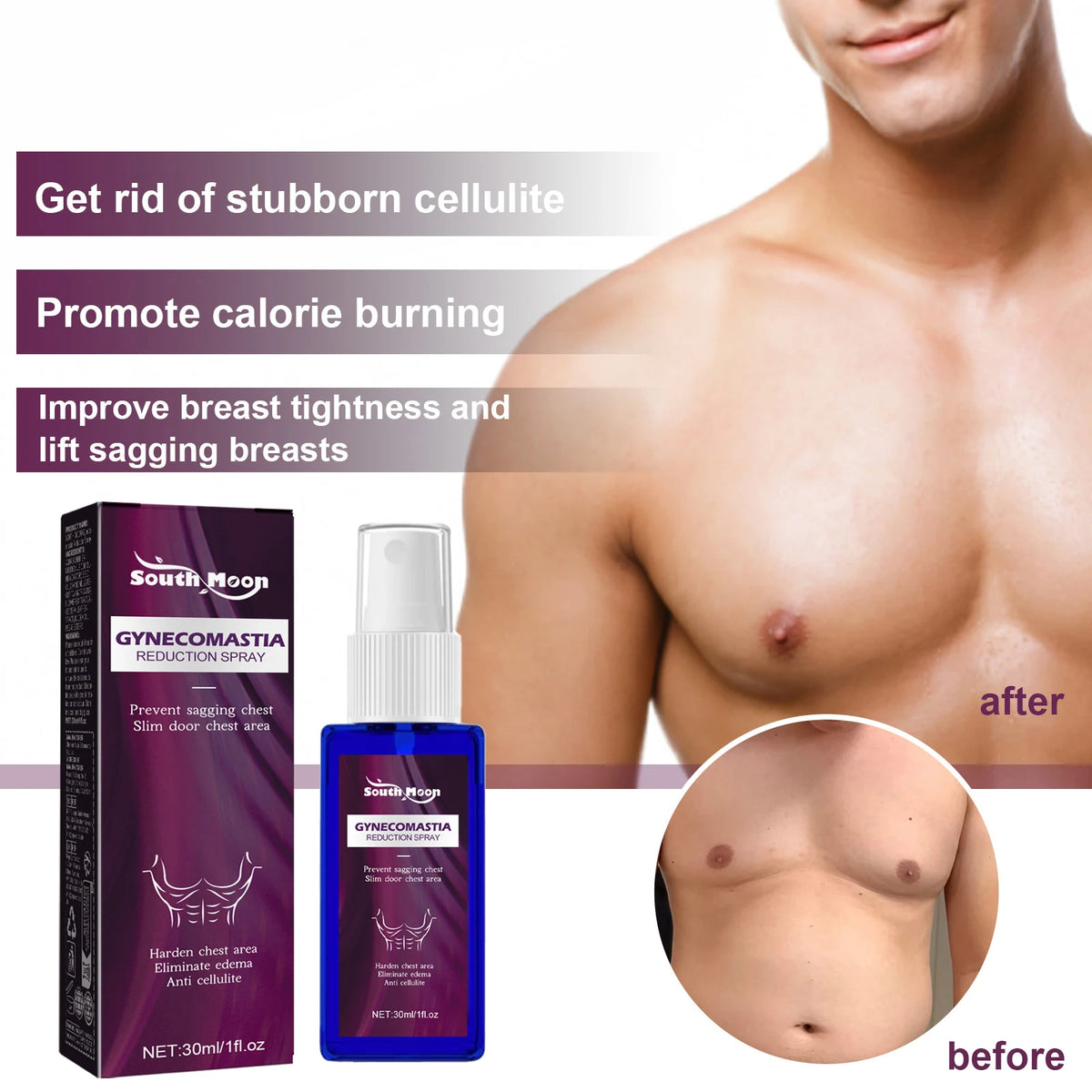 South Moon Men's Chest Sculpting Massage Spray 30ml Body Sculpting Spray Qst