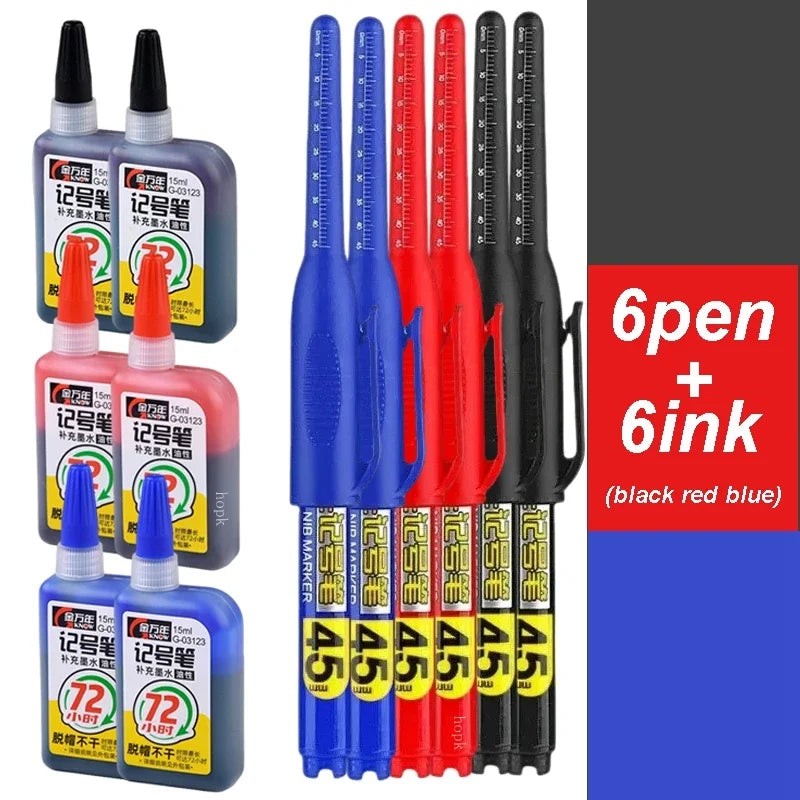 Waterproof Deep Hole Marker Pen – Tile & Carpentry | Qme Deep Hole Marker Pen Qme 6 pens 6 inks mix-A
