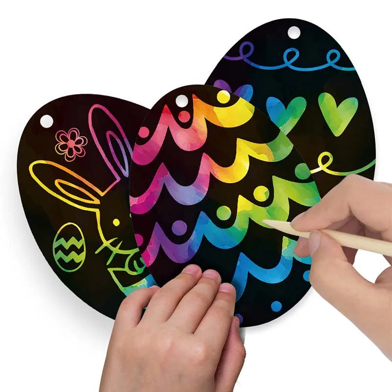 Kids Scratch Art Easter Egg Hanging Decorations – 24 Pcs Easter Party Decoration Qme