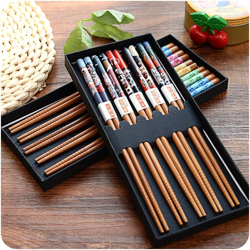 Bamboo Chopsticks Set 5 Pairs – Non-Slip Reusable Sushi Bamboo Chopsticks Qst