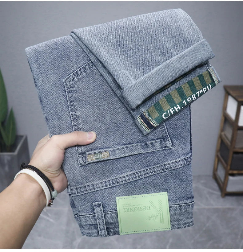 Men's Slim Fit Summer Jeans | Korean Style Men's Slim Jeans Qme Light -blue 32