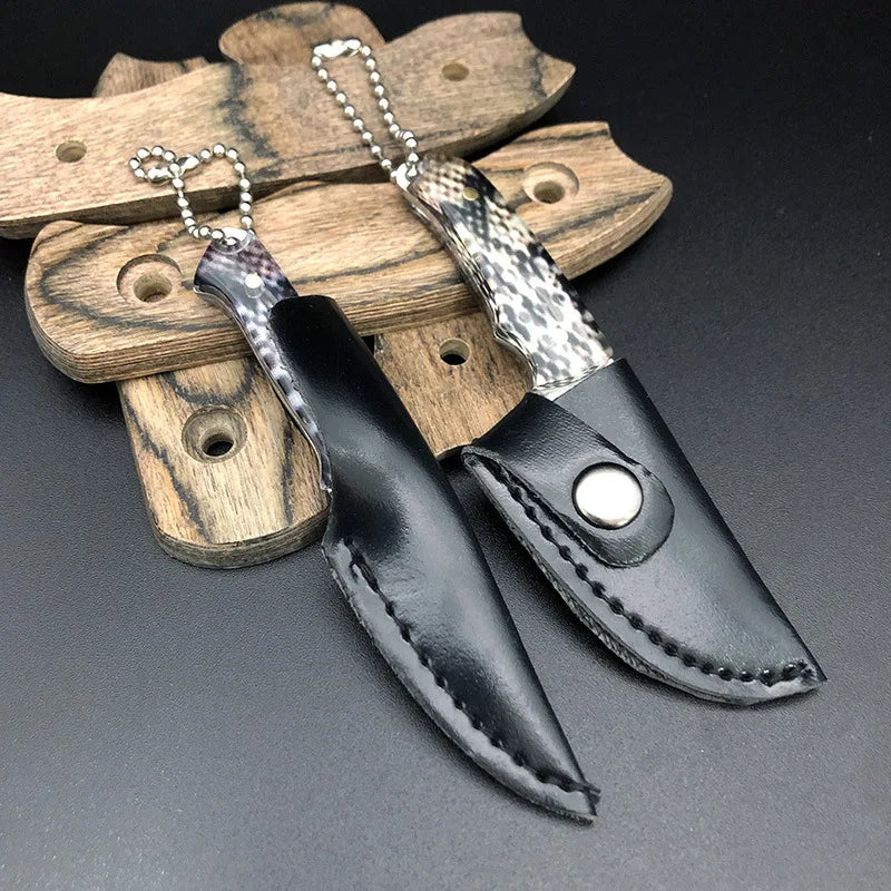 Swayboo Mini Fixed Blade Knife with Leather Case & Keychain Fixed Blade Knife Qst