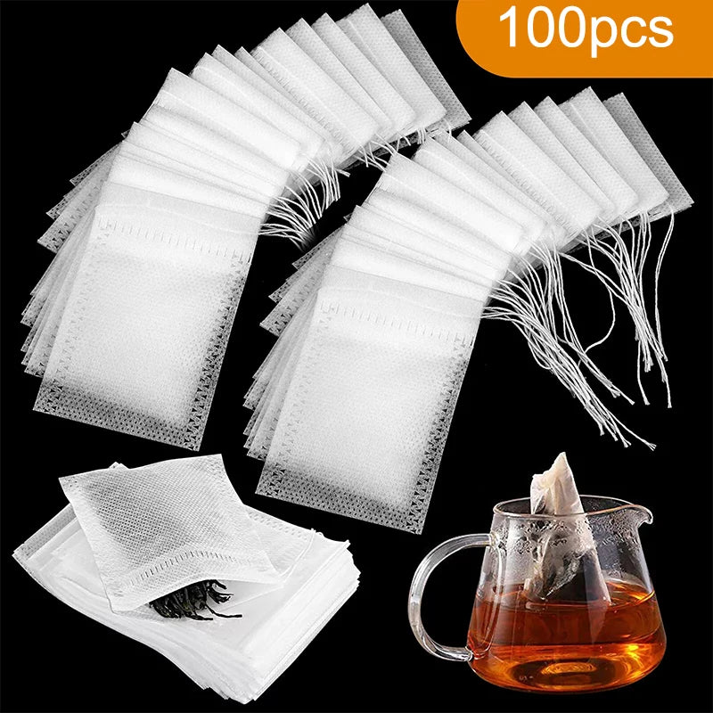 100PCS Drawstring Disposable Tea Filter Bags – Non-Woven Tea Filter Bags Qst