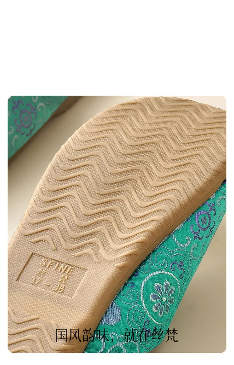Women's Retro Floral Linen Indoor Slippers – Non-Slip Home Shoes Indoor Slippers Qst