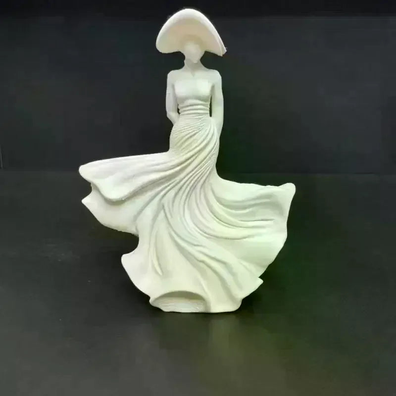 White Dancing Lady Resin Figurine – Elegant Home Décor Statue Decorative Figurine Qme