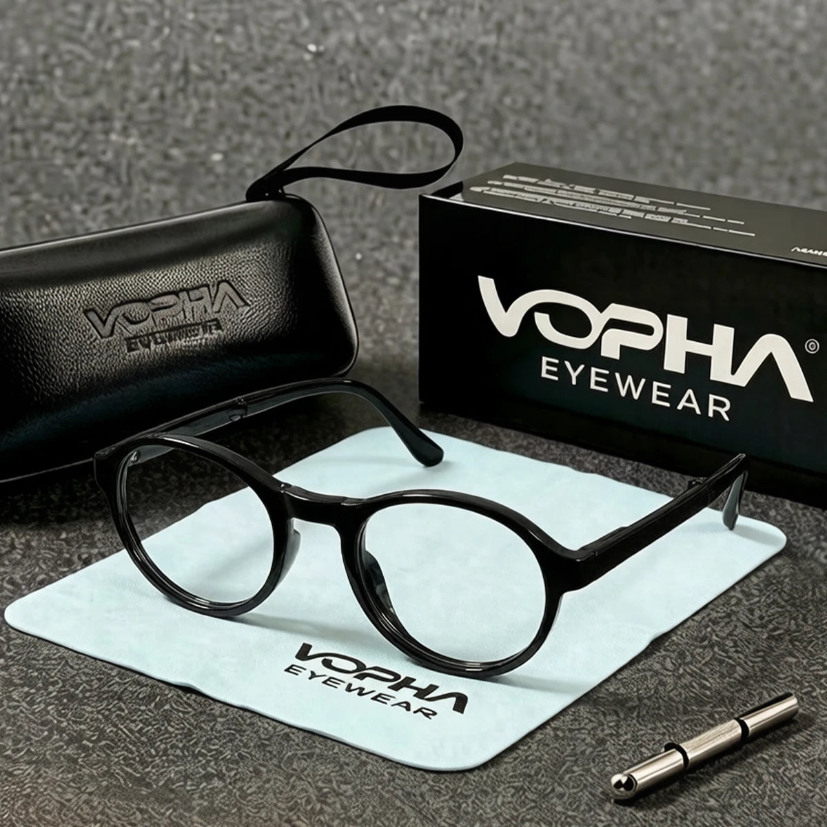 VOPHA Foldable Round Reading Glasses +1.0–+3.0 Blue Light Reading Glasses Qst 150 Black