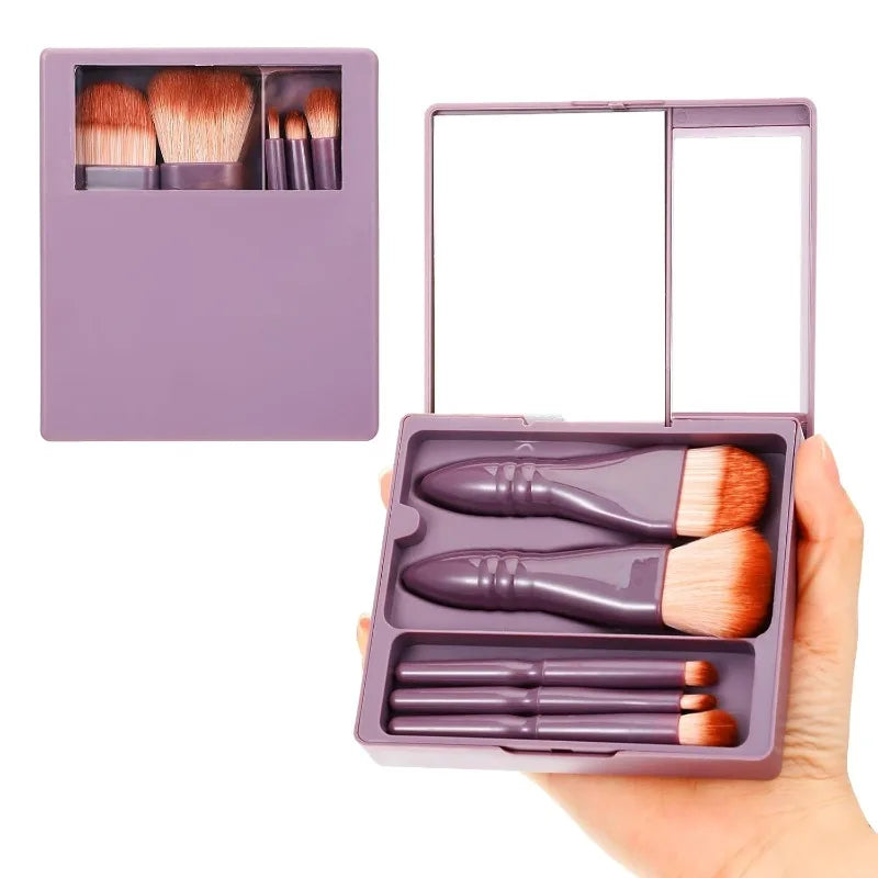 Travel Makeup Brush Set with Hard Case & Mirror | Qme Travel Makeup Brush Set Qme