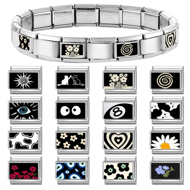 Cute White Cat Daisy Eyes Charm – Italian Link Bracelet Bracelet Charm Qme