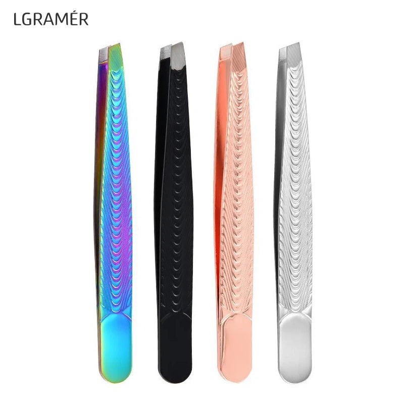 YOUNGCOME Slant Tip Eyebrow Tweezers – Stainless Steel Black Eyebrow Tweezers Qst mixed-4 color