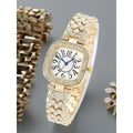 Square Rhinestone Women's Watch – Starry Sky Alloy Dial Fashion Watch Qme golden