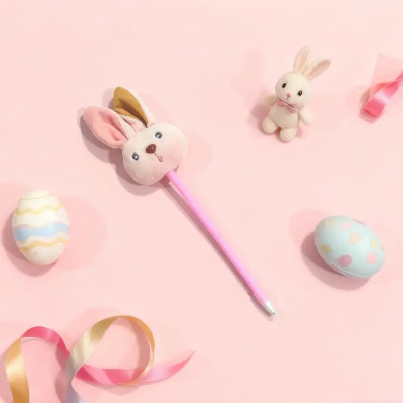 Kawaii Rabbit Plush Ballpoint Pen | Cute Easter Bunny Writing Pen Novelty Ballpoint Pen Qme