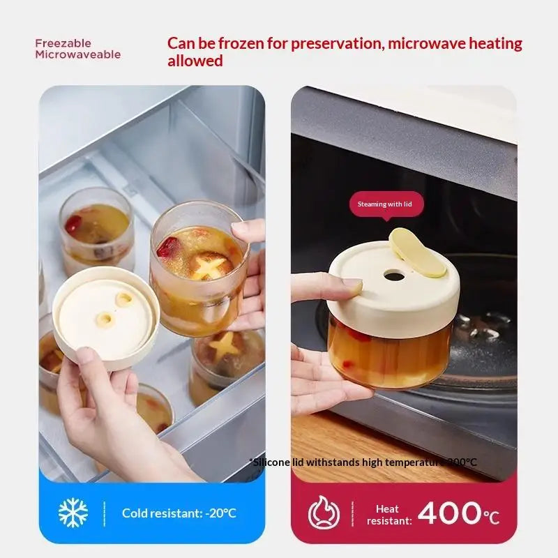 Glass Soup Container with Silicone Lid | Microwavable & Freezer Safe Glass Food Storage Jar Qme