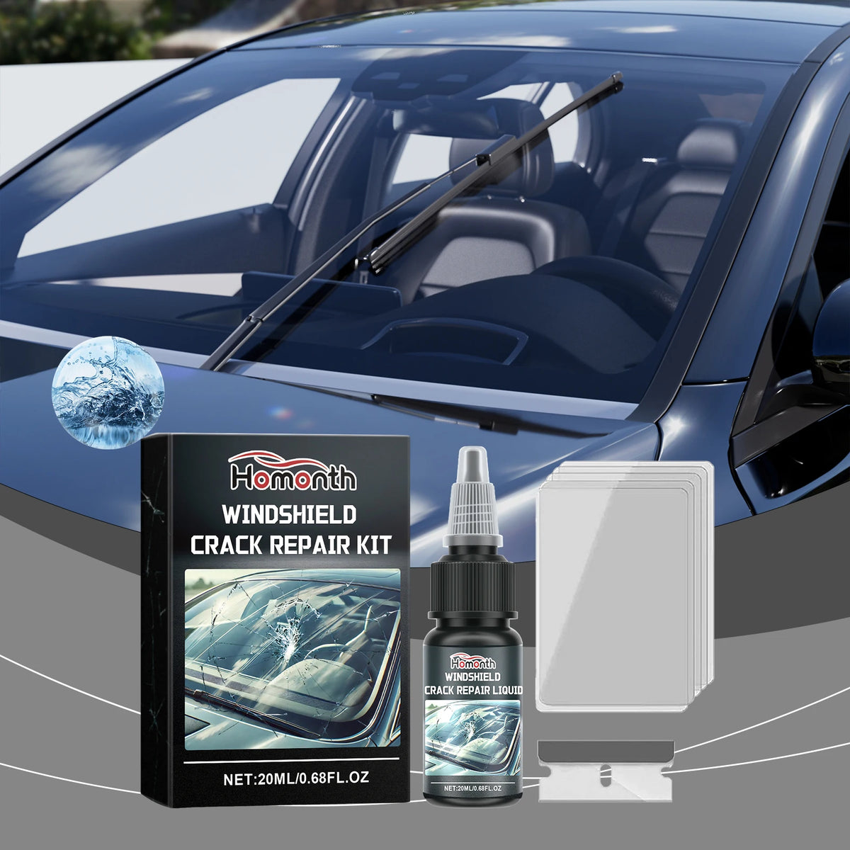 Windshield Glass Crack Repair Kit – Clear Adhesive Liquid 20ml Windshield Repair Kit Qst