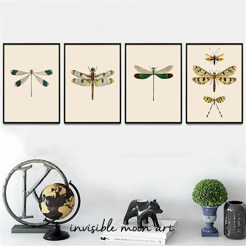 Vintage Dragonfly Canvas Wall Art – Insect Nature Print Canvas Wall Art Qst