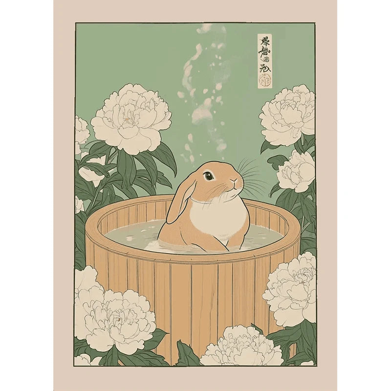 Japanese Bathroom Cute Animals Canvas Wall Art Poster Unframed Canvas Wall Art Qst
