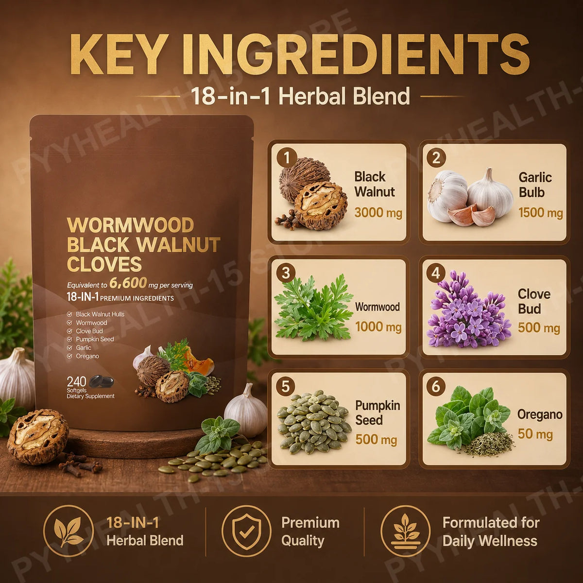 18-in-1 Wormwood Black Walnut Clove Herbal Softgels 240ct Herbal Supplement Qst