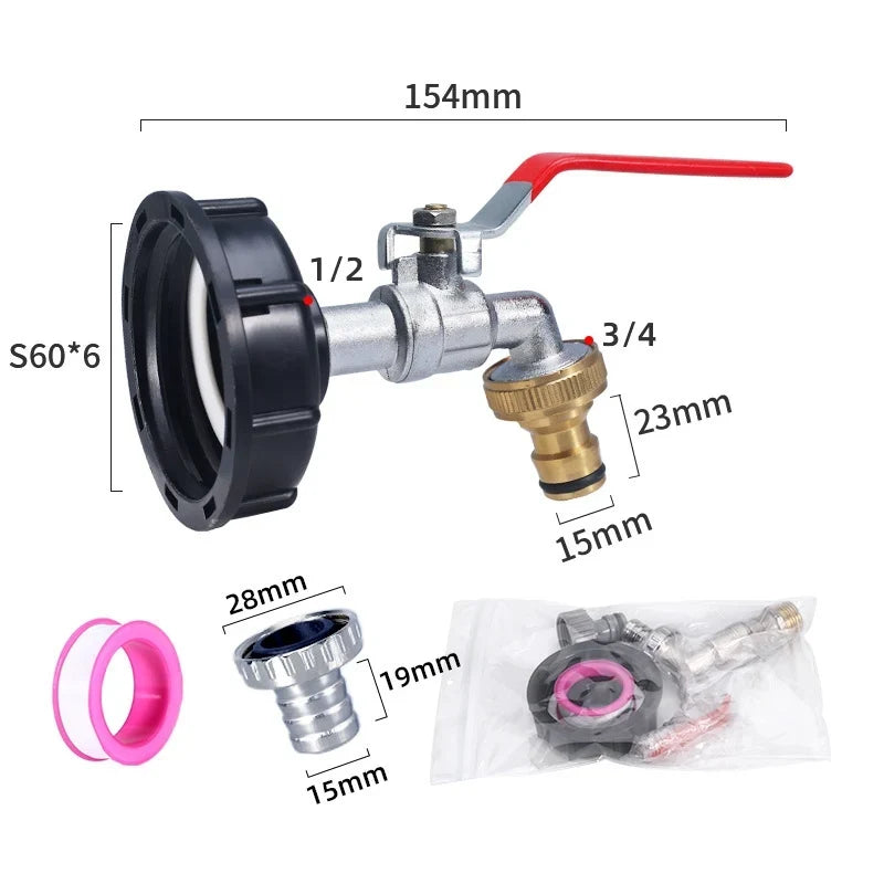 IBC Tank Tap Adapter S60 Coarse Thread 1/2" 3/4" Hose Coupling IBC Tank Hose Adapter Qme 5