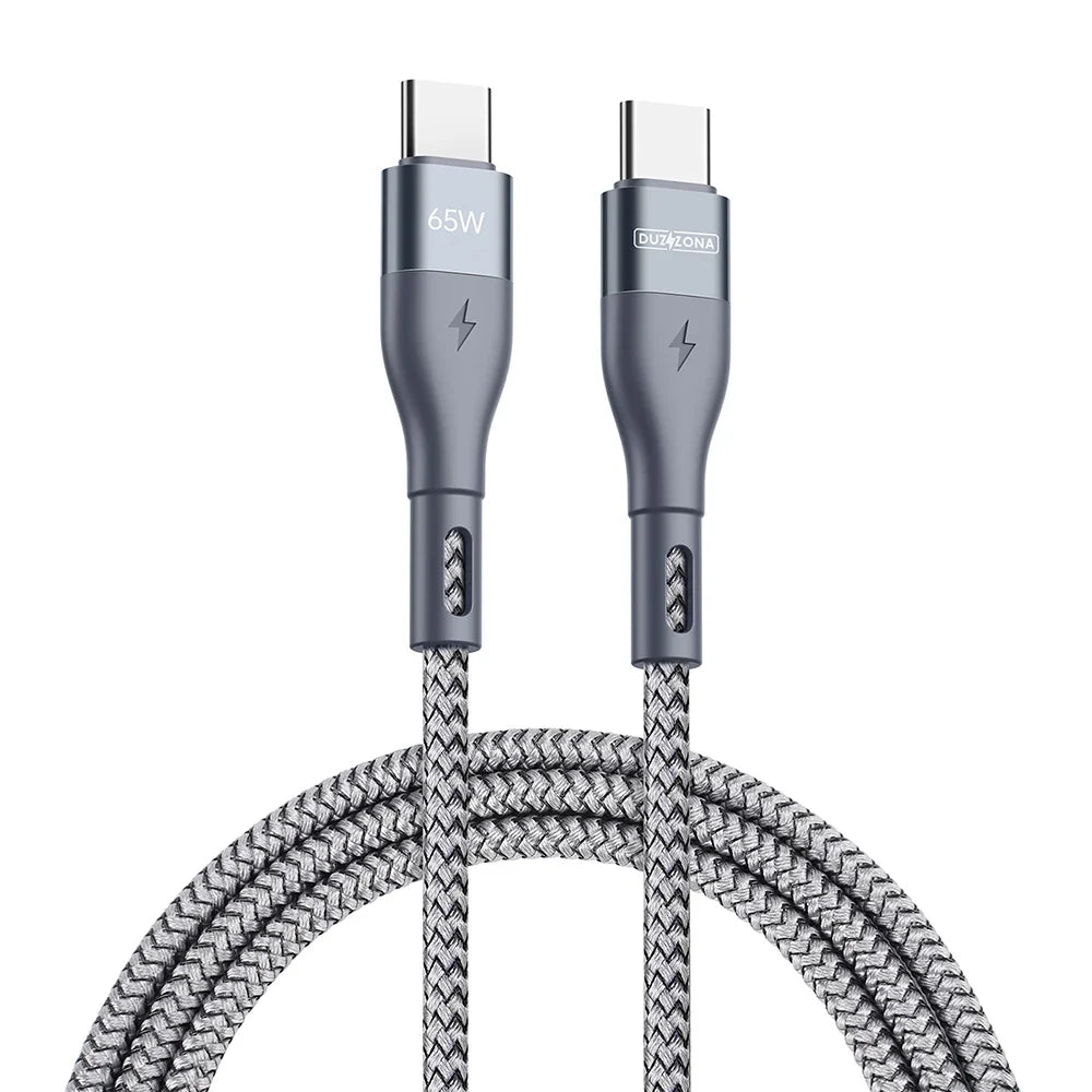 USB-C 65W PD Fast Charging Cable 1m 2m 3m – Braided USB-C Charging Cable Qme Grey 3m