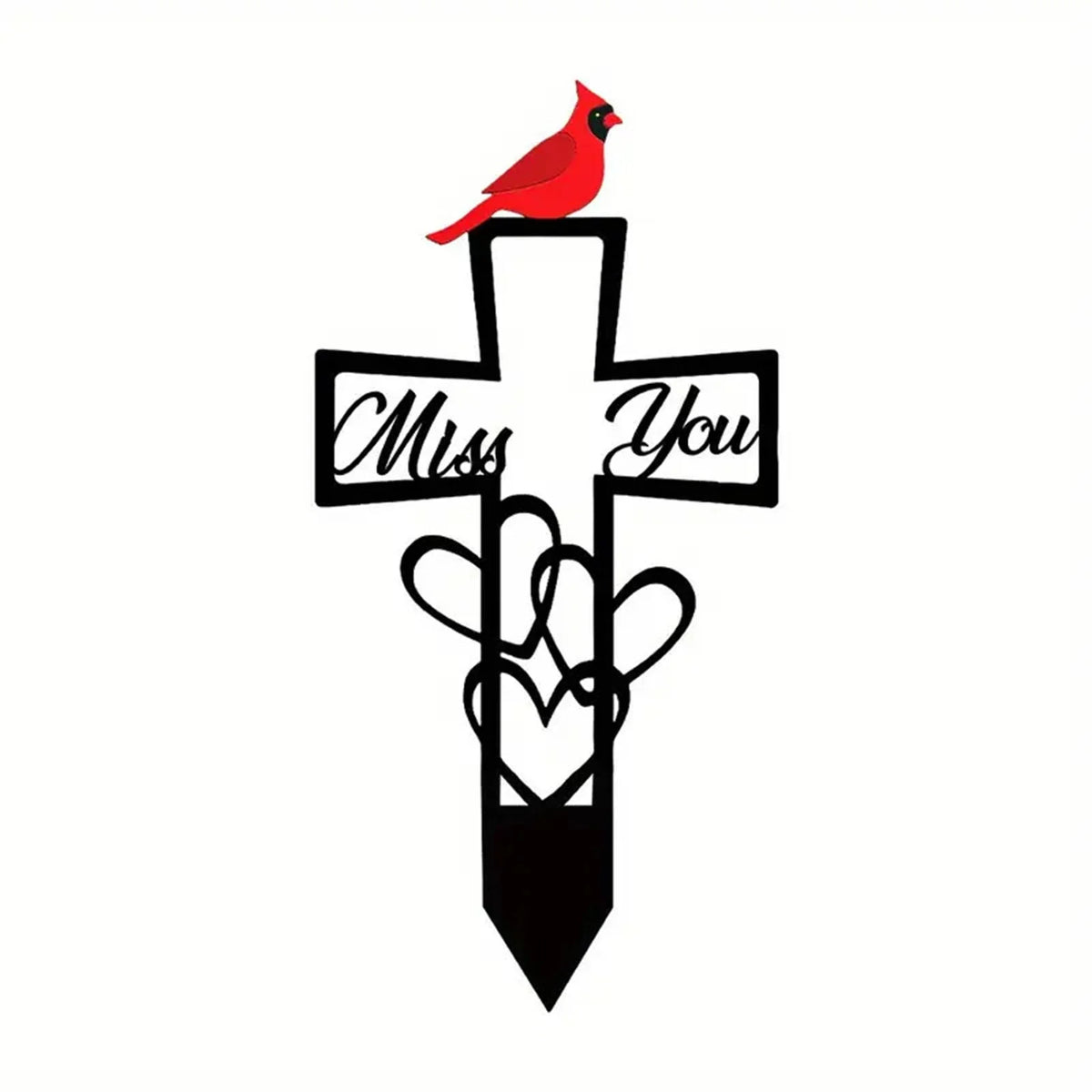 Metal Cardinal Memorial Plaque – Red Bird Cross Grave Marker Memorial Grave Marker Qme black