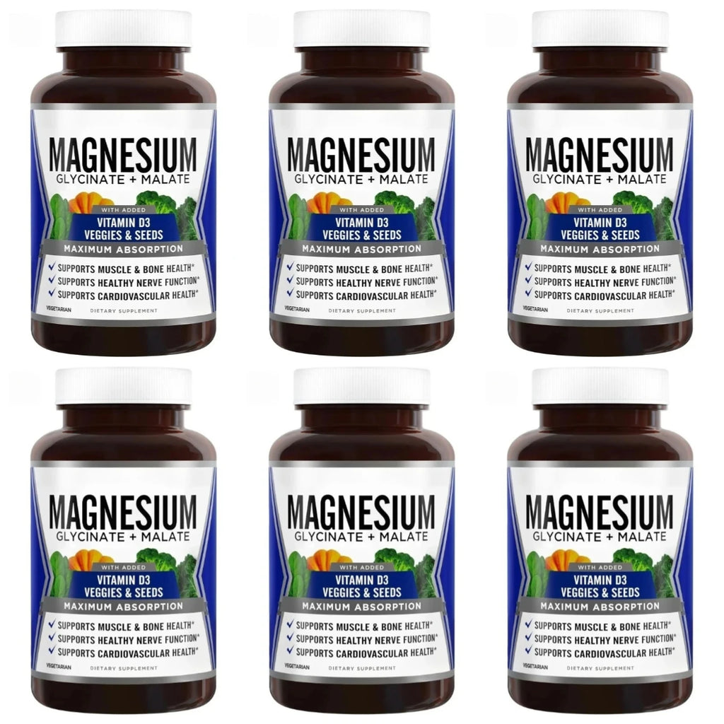 Magnesium Glycinate Malate + Vitamin D3 Capsules – 90ct Magnesium Supplement Qst 6 bottle 540capsules