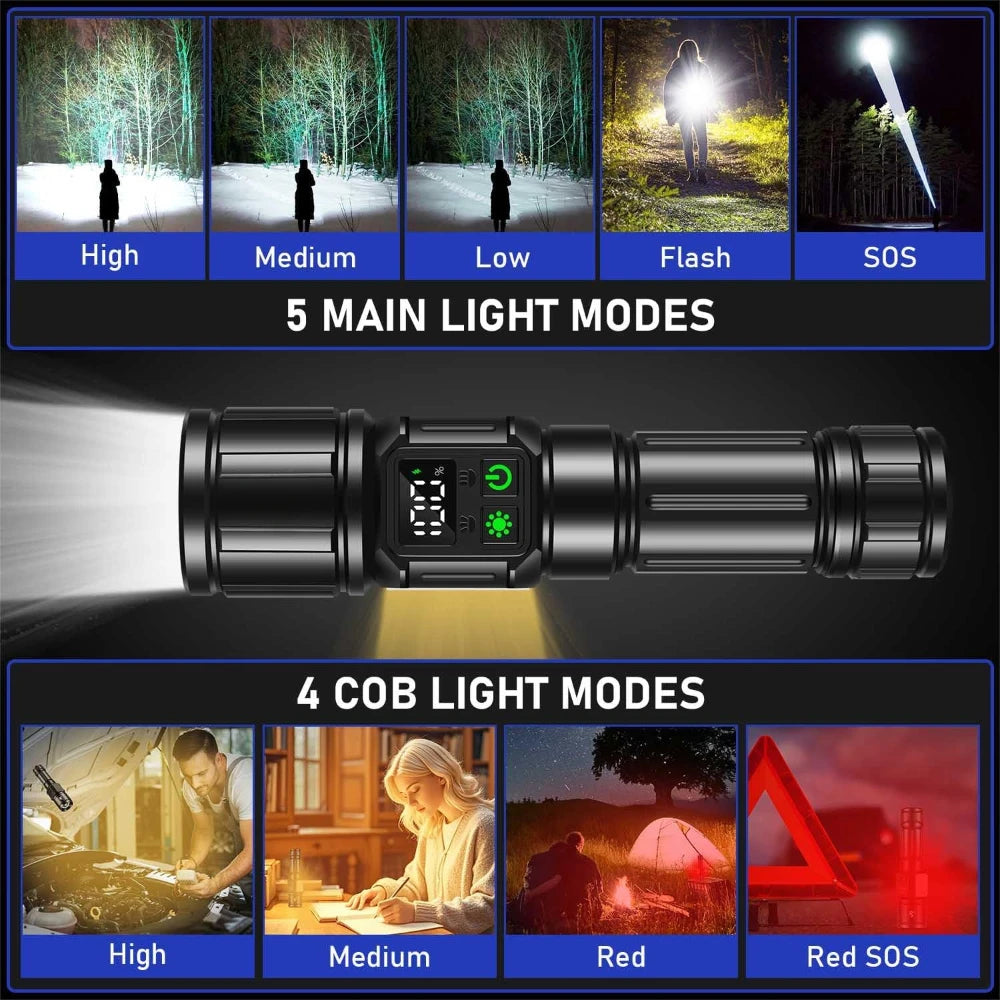 Super Bright Rechargeable LED Flashlight – 9 Modes, Magnetic Tactical Flashlight Qst