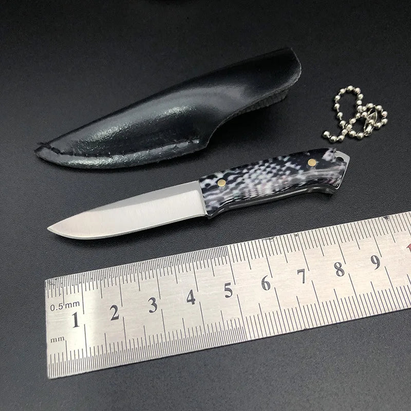 Swayboo Mini Fixed Blade Knife with Leather Case & Keychain Fixed Blade Knife Qst Black