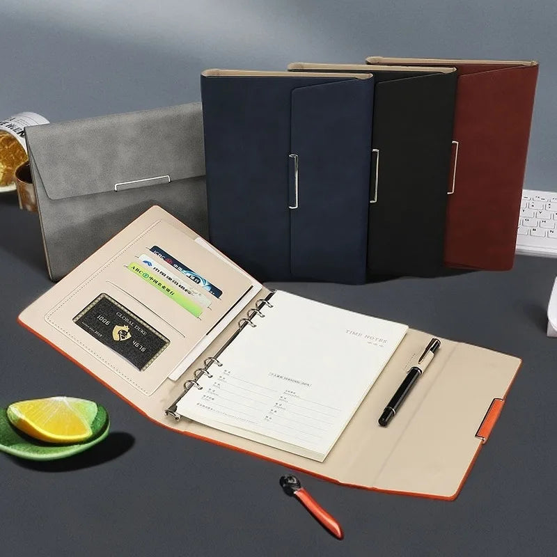 A5 6-Ring Binder Lined Paper Storage Pocket & Card Holder Ring Binder Planner Qme