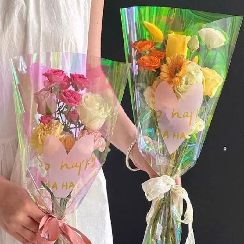Colorful Transparent Laser Flower Packaging Bags – 30pcs Flower Packaging Bags Qme