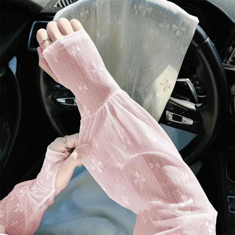 UPF 50+ Fingerless Sun Sleeves – Lace Mesh Arm Gloves for Women Sun Arm Sleeves Qst