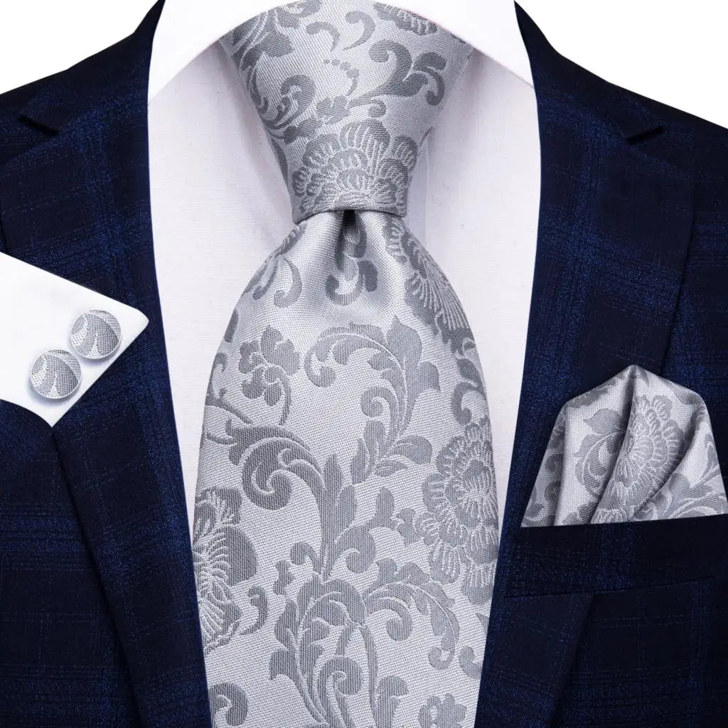 Hi-Tie Purple Silver Striped Silk Necktie – Men's Wedding Tie Silk Necktie Qme SN-3896