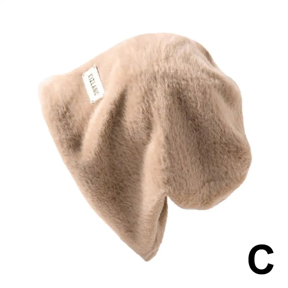 Women's Plush Fleece Baggy Beanie Hat – Warm Winter Skullcap Fleece Beanie Hat Qme khaki One size