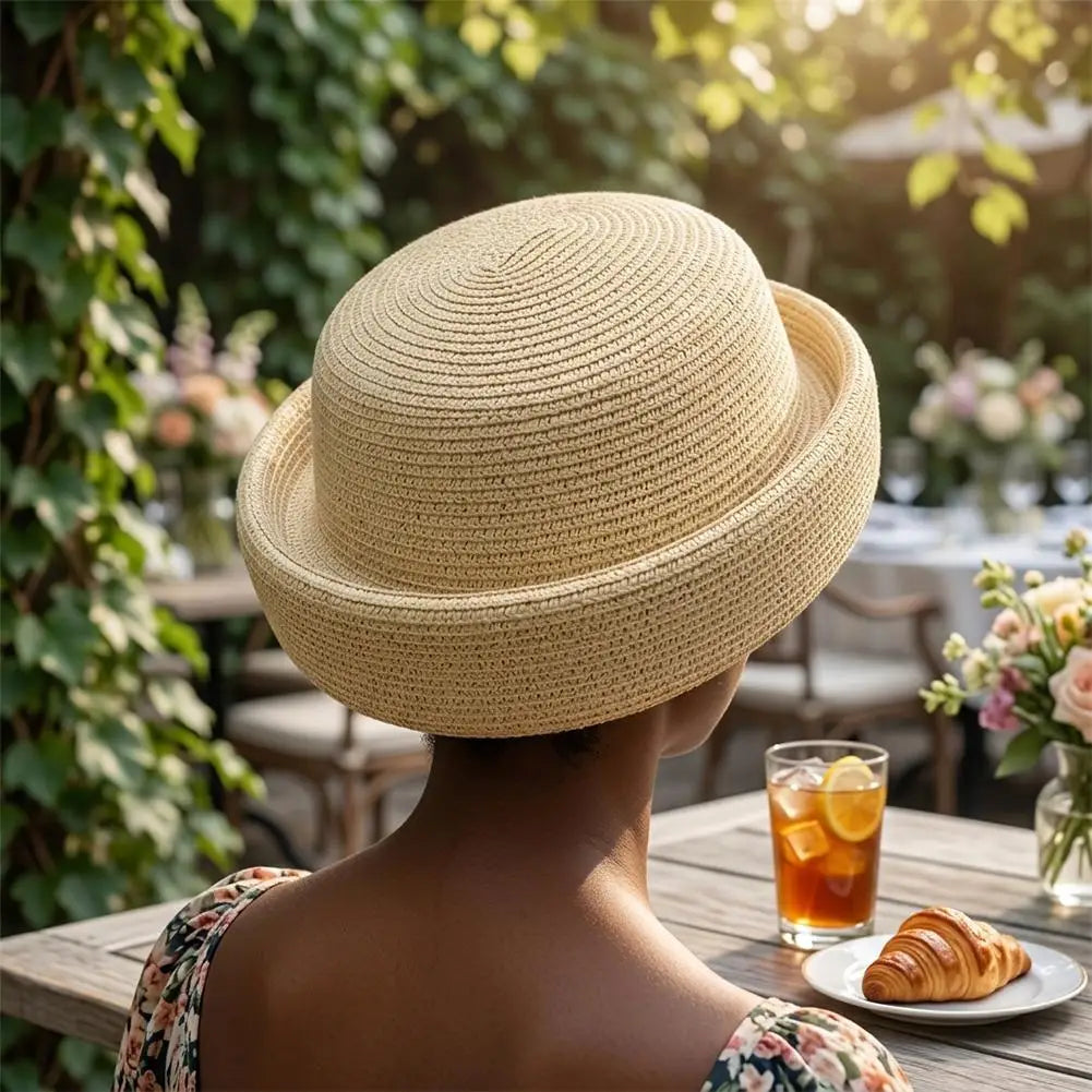 Women's Round Raffia Straw Hat | Breathable Summer Sun Hat Straw Sun Hat Qme