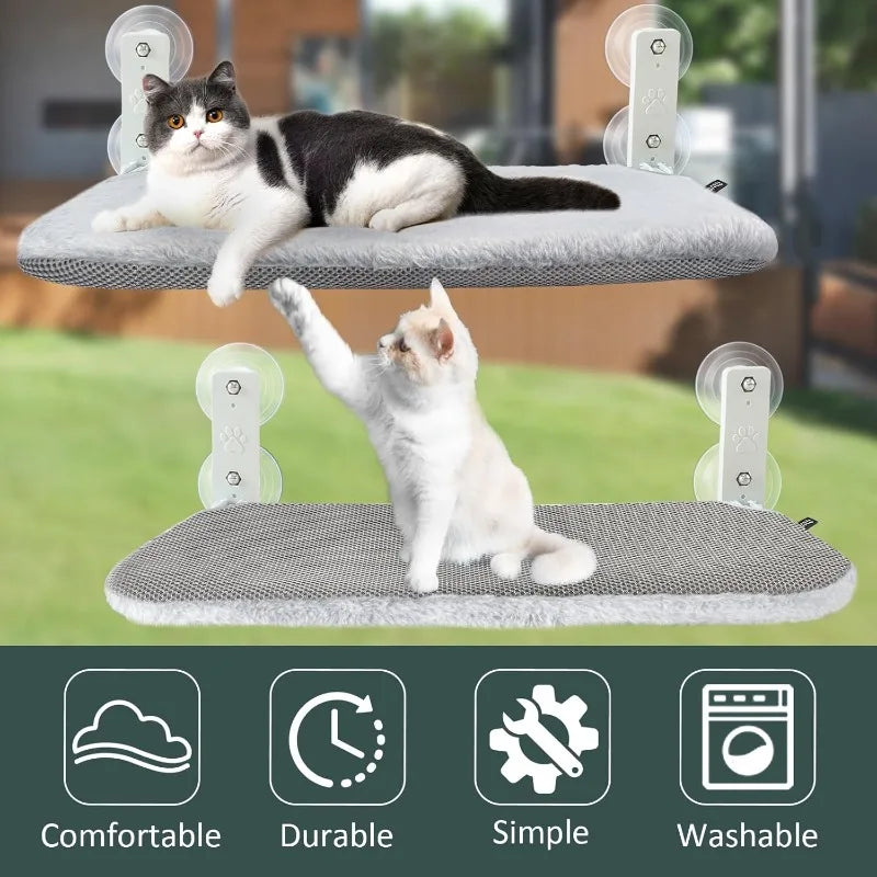 Cat Window Hammock – Metal Frame & 4 Suction Cups | Gray Cat Window Hammock Qme