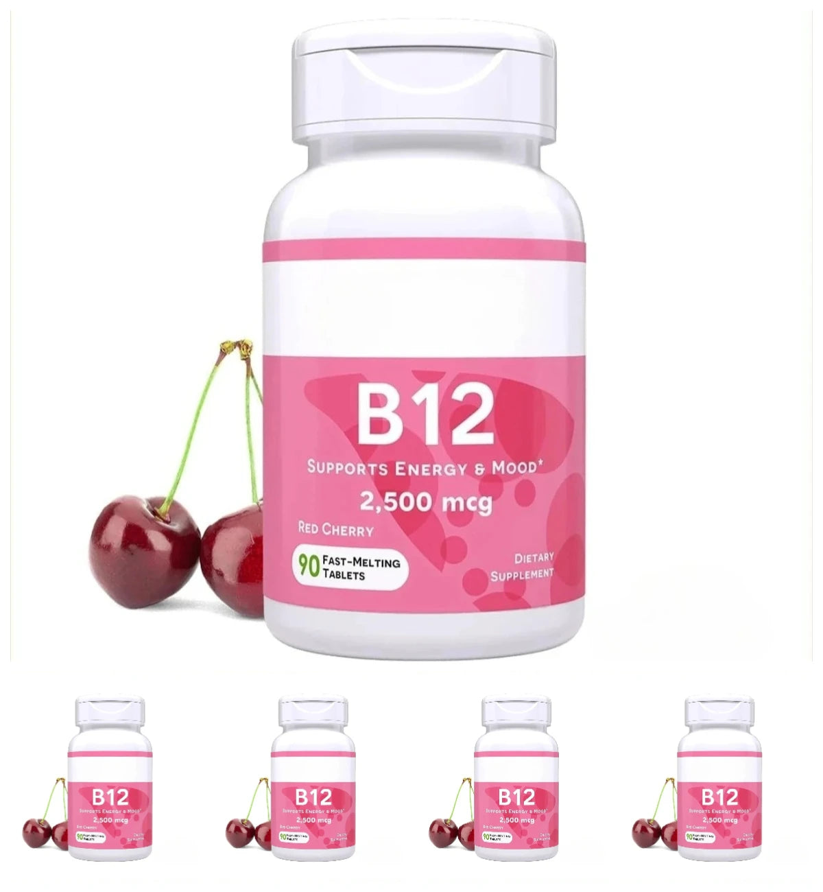 Vitamin B12 2500mcg Fast Dissolve Tablets – Cherry, 90 Count Vitamin Supplement Qst 5 bottles