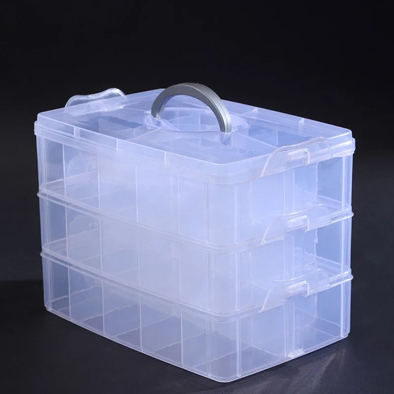 30-Grid 3-Layer Stackable Clear Jewelry Organizer Box Jewelry Organizer Box Qme