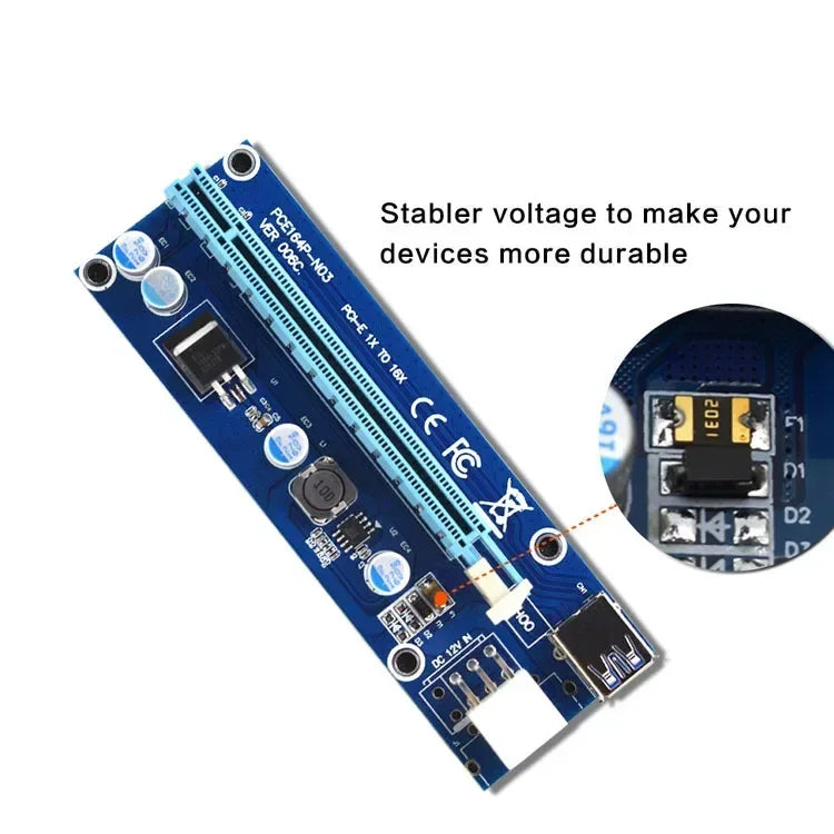 PCI-E 1X to 16X Riser Card SATA 6-Pin USB 3.0 Cable | GPU Rig PCIe Riser Card Qme