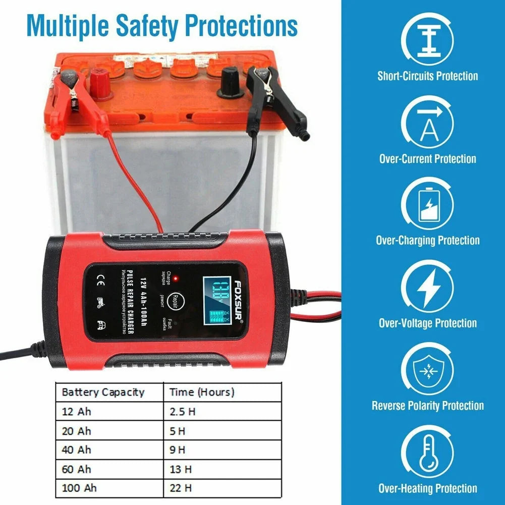 APWIKOGER 12V Portable Auto Battery Charger with LCD Display Auto Battery Charger Qme