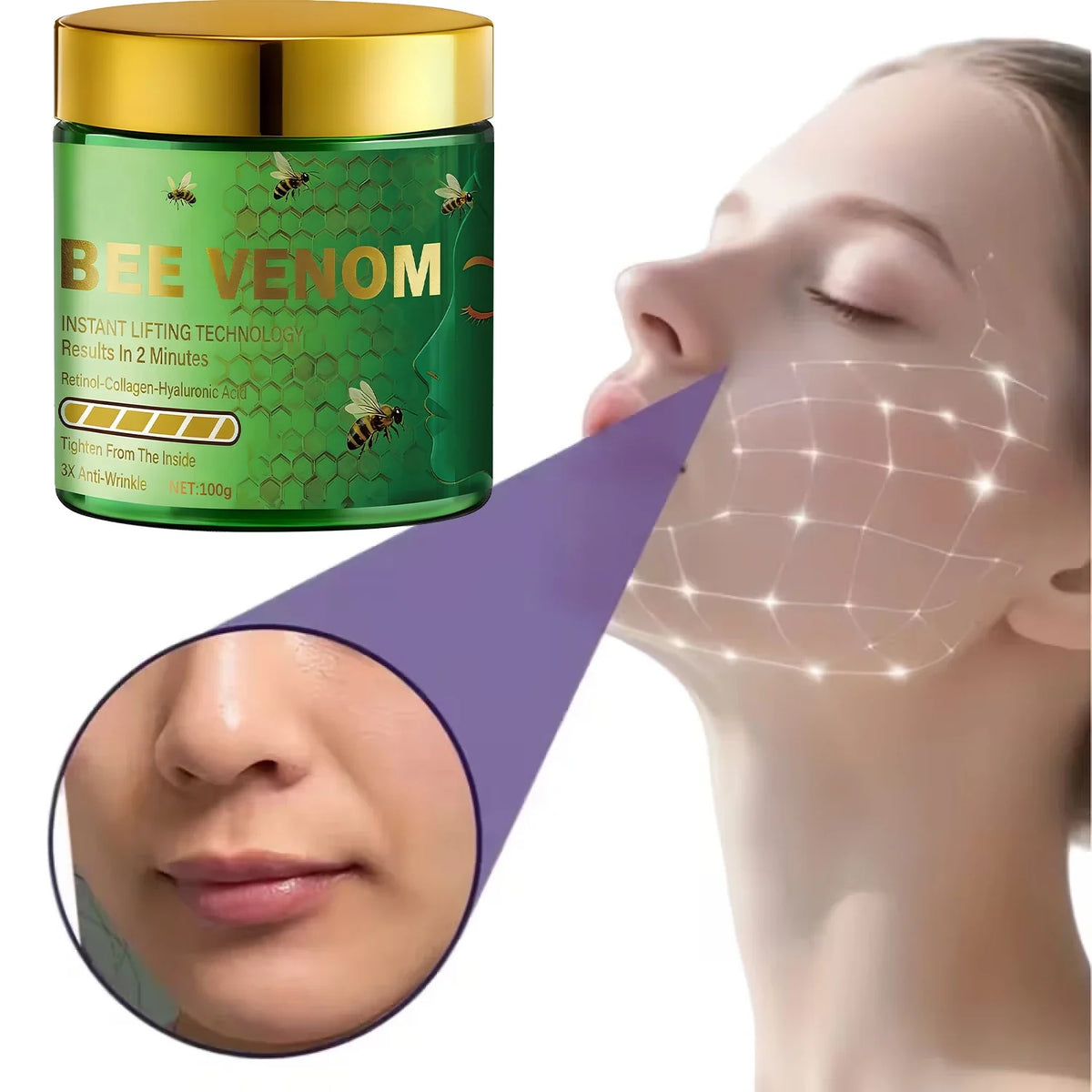 Bee Venom Instant Lifting Cream – Retinol & Collagen Anti-Wrinkle Face Cream Qme