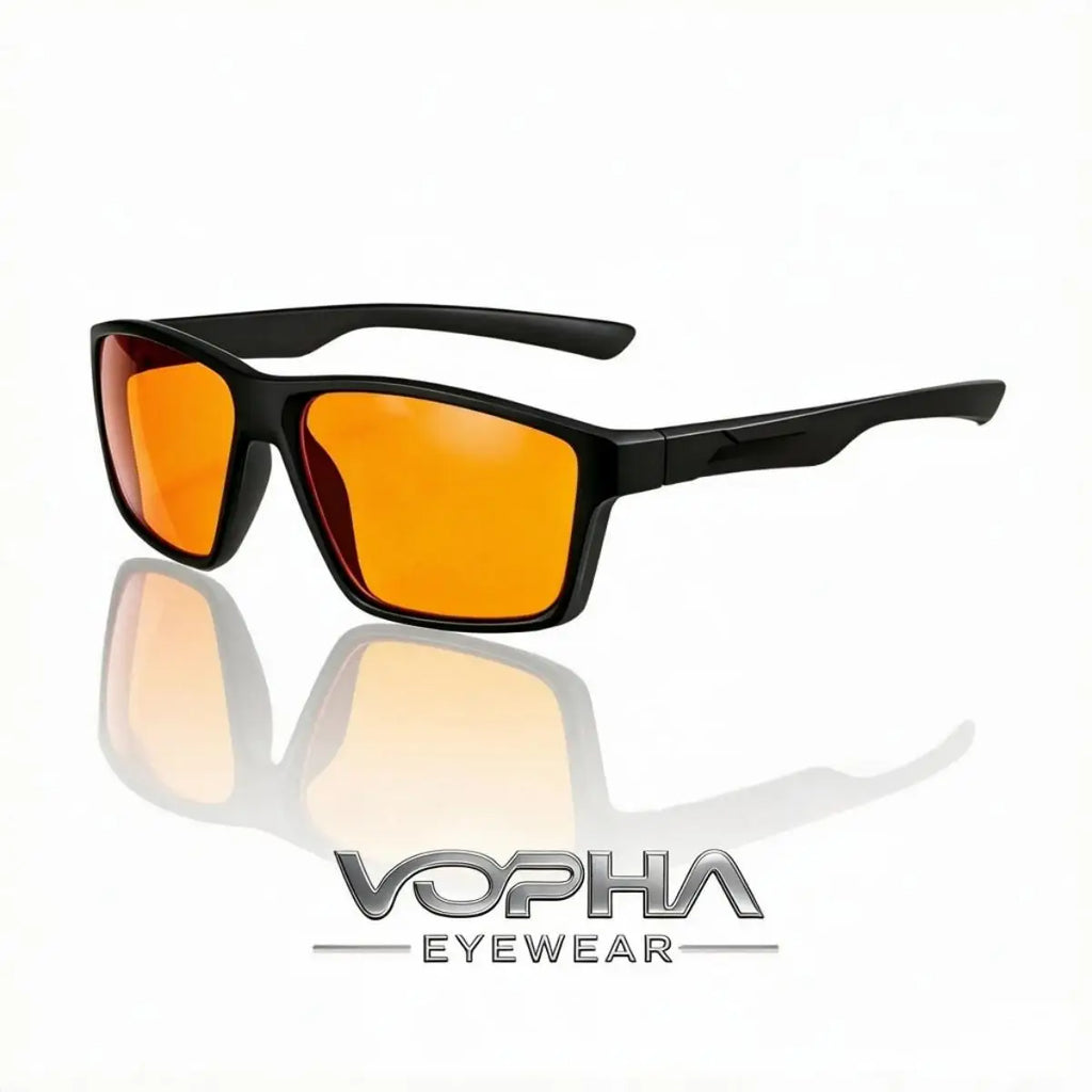 VOPHA S68 Blue Light Blocking Glasses – Unisex Rectangle Blue Light Glasses Qst Black Orange