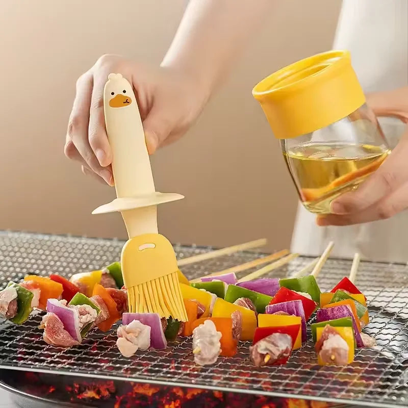 Silicone Oil Brush Bottle 2-in-1 BBQ & Kitchen Basting Set Silicone Basting Brush Qst