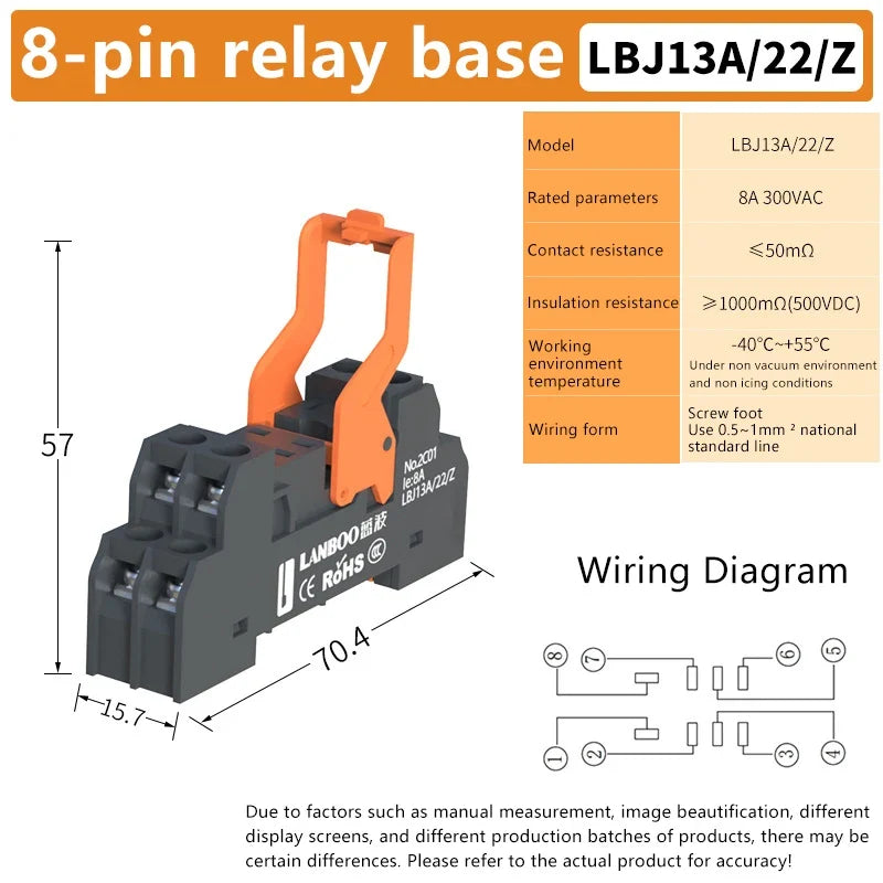 LBJ13A Relay Base Socket 5-Pin 8-Pin DC12V DC24V | Qme Relay Base Socket Qme 8pin