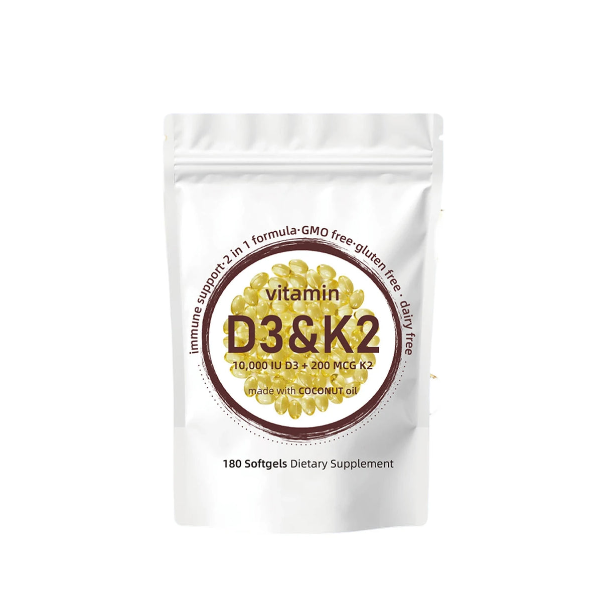 Vitamin D3 & K2 180 Softgels – Non-GMO with Coconut Oil Vitamin Supplement Qst Default Title