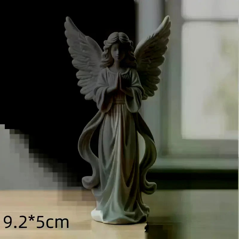 3D Printed Praying Angel Guardian Figurine – White & Gold Decorative Figurine Qme