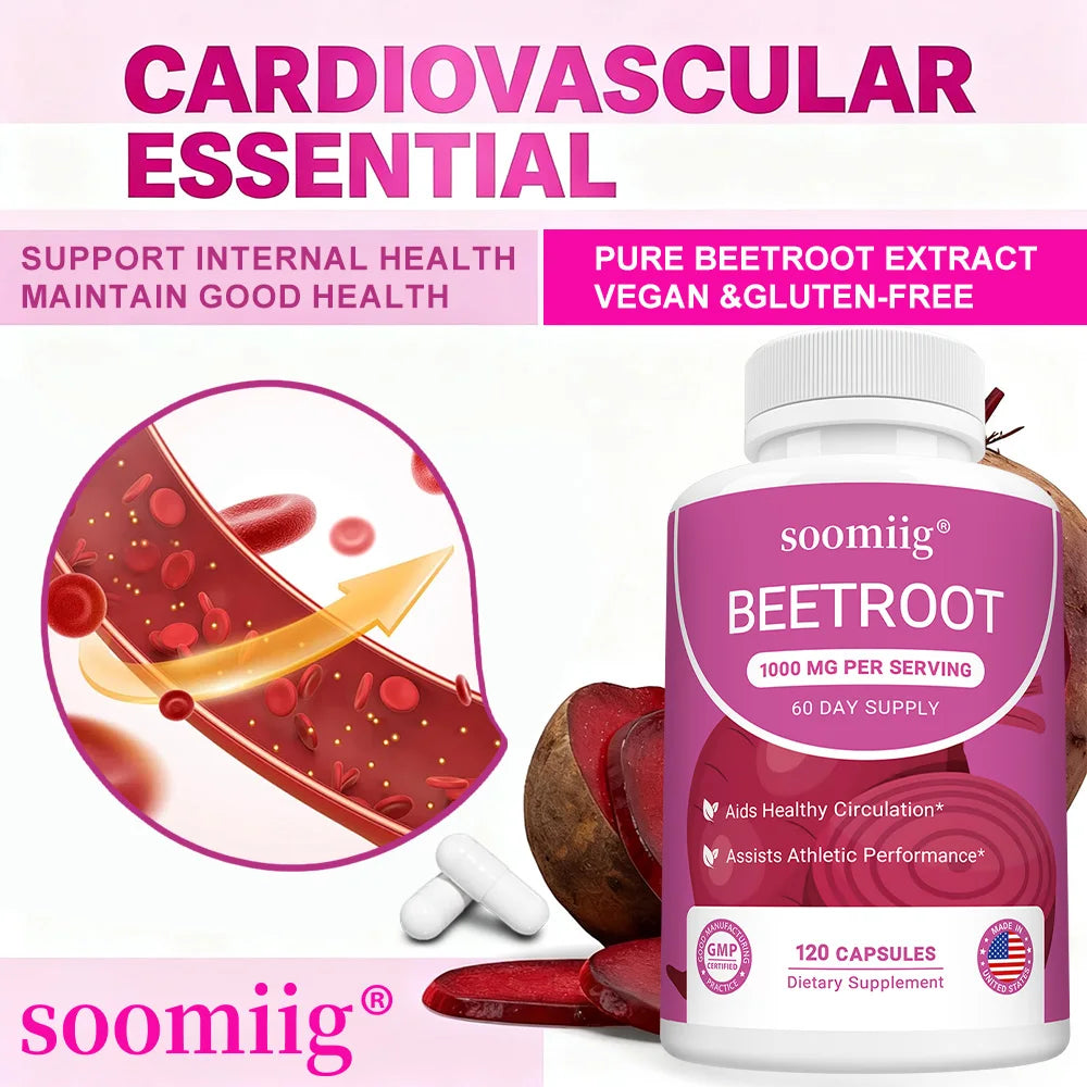 Organic Beetroot Capsules – Energy, Endurance & Heart Support Herbal Supplement Qst