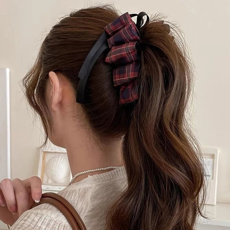 Women's Blue Bow Vintage Hairpin – High Ponytail Accessory Bow Hair Clip Qst Red
