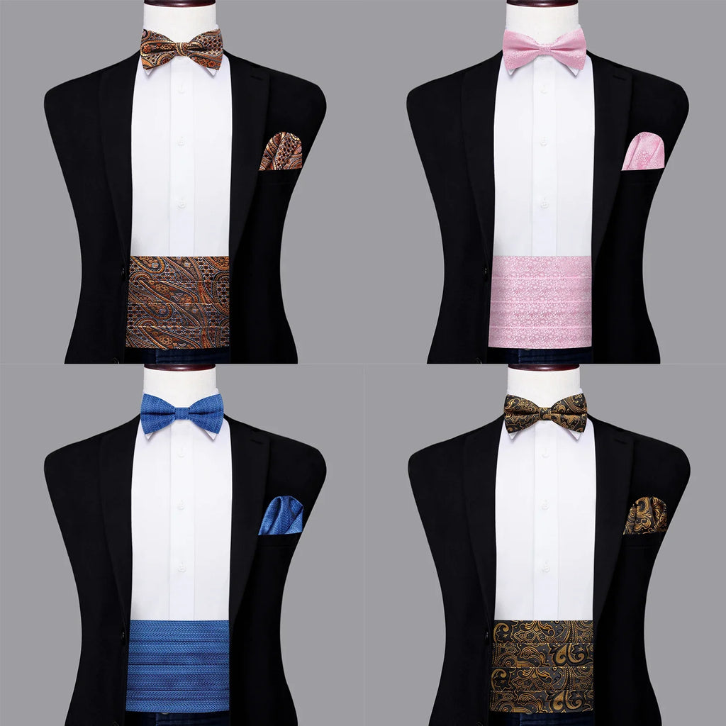 Men's Jacquard Paisley Cummerbund Bow Tie & Pocket Square Set Cummerbund Bow Tie Set Qme