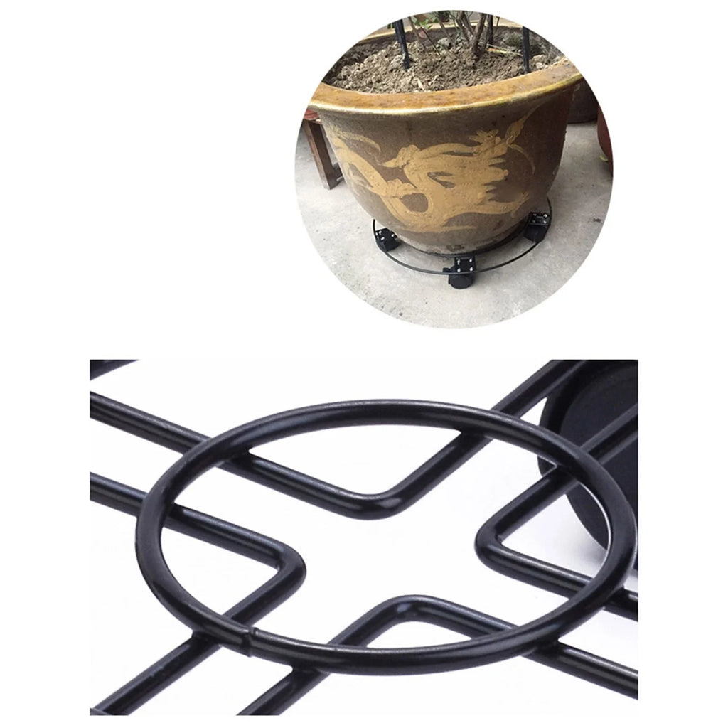 Heavy Duty Iron Plant Stand with Wheels – Round Pot Rack Rolling Plant Stand Qme